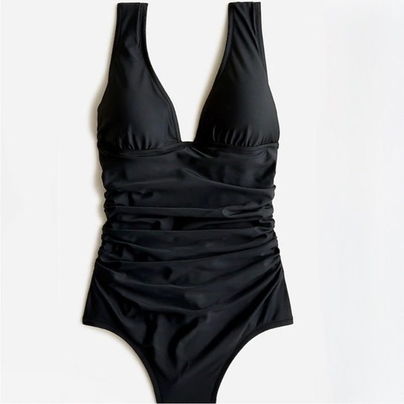 NWT J. Crew Ruched V-neck one-piece Swimsuit In Black - Picture 3 of 8